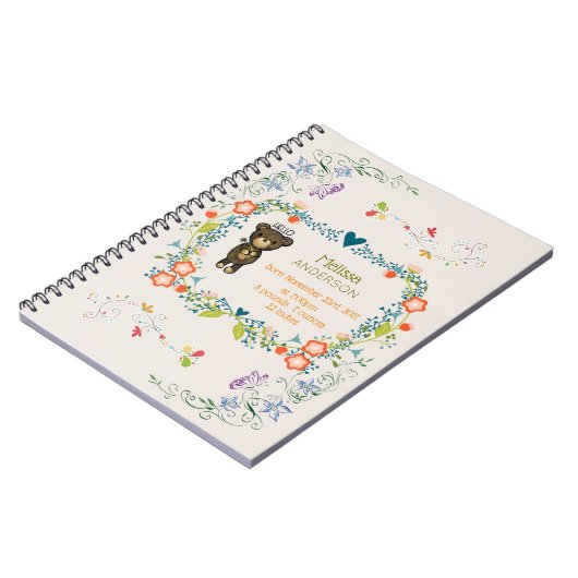 Cute Beer, gele bloem en brauw Baby Notitieboek (Linkerzijde)