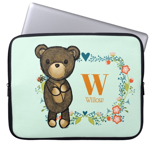 Cute Beer, Gele Bloem en Breedmonogram Laptop Sleeve (Voorkant)