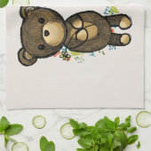 Cute Beer, Gele Bloem en Breedmonogram Theedoek (Gevouwen)