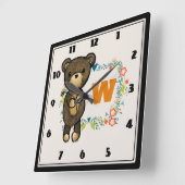 Cute Beer, Gele Bloem en Breedmonogram Vierkante Klok (Hoek)