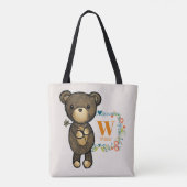 Cute Beer, Gele bloem en Floral, aangepast Tote Bag (Achterkant)