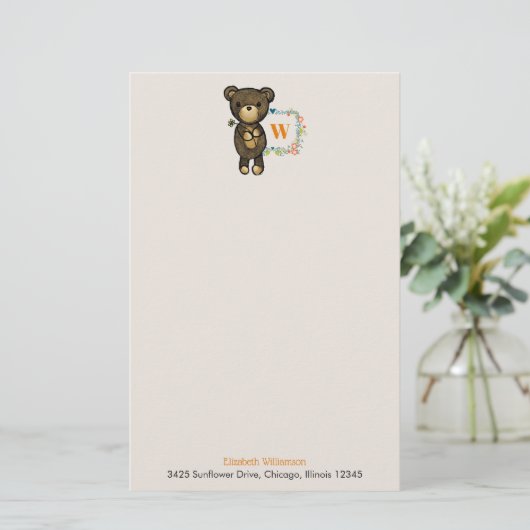 Cute Beer, gele bloem en zwavel Briefpapier (Staand voorkant)