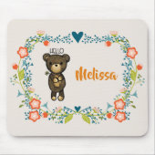 Cute Beer, gele bloem en zwavel Muismat (Voorkant)