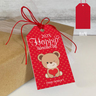Cute Beer Gelukkig Valentijnsdag Cadeaubijschrift Cadeaulabel