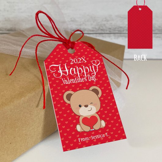 Cute Beer Gelukkig Valentijnsdag Cadeaubijschrift Cadeaulabel