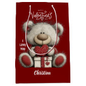 Cute Beer Gelukkig Valentijnsdag Script Naam Medium Cadeauzakje (Voorkant)