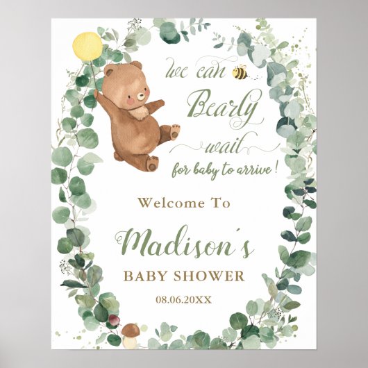 Cute Beer Greenery Gender Neutral Shower Welkom Poster (Voorkant)