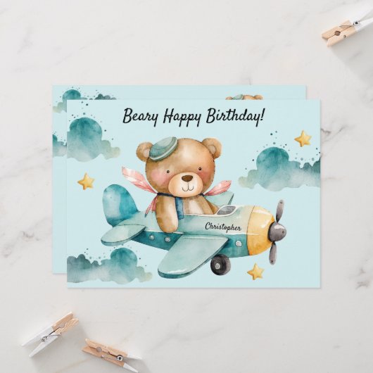 Cute Beer Happy Birthday Flat Wenskaart Kaart (Voorkant / Achterkant in situ)