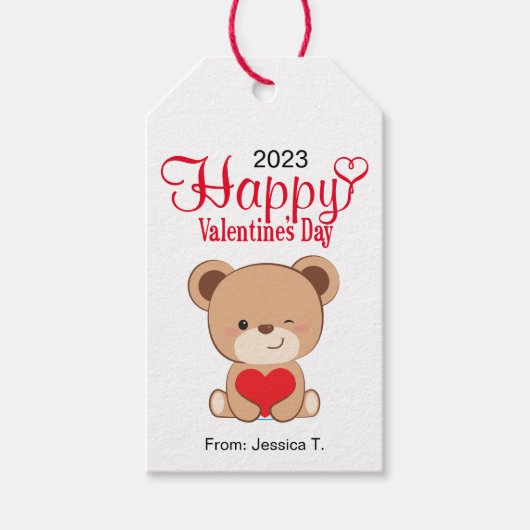 Cute Beer Happy Valentijn Gift Label (wit-rood) Cadeaulabel (Voorkant)