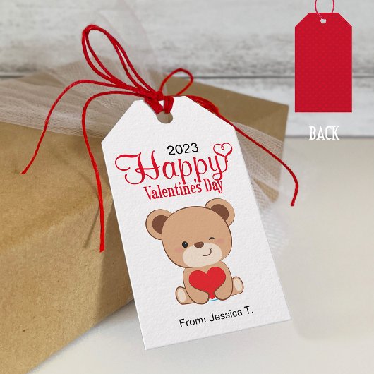 Cute Beer Happy Valentijn Gift Label (wit-rood) Cadeaulabel