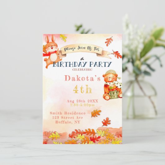 Cute Beer Herfst najaar uitnodiging 2 (Staand voorkant)