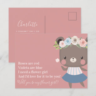 Cute Beer Huwelijks Bloemenmeisje Voorstel Aankondigingskaart