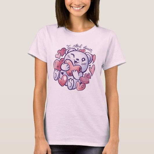 Cute Beer I Steal Hearts Valentijn T-Shirt (Voorkant)