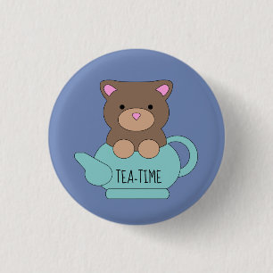 Cute Beer in Blue voor  theepartijen Ronde Button 3,2 Cm