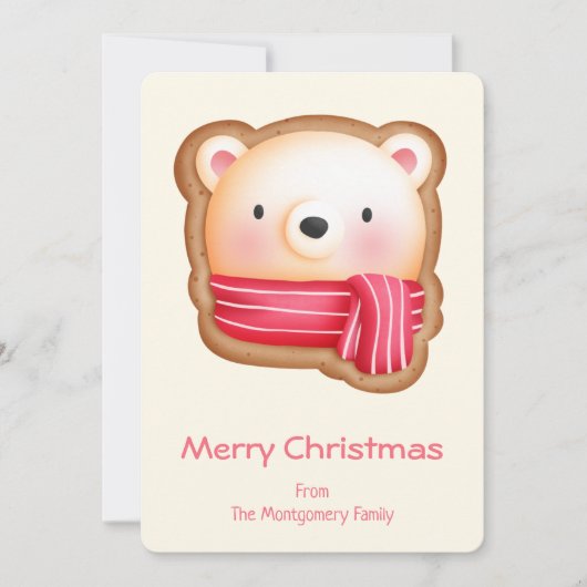 Cute Beer in een Winter Scarf Cookie Tekening Feestdagenkaart (Voorkant)