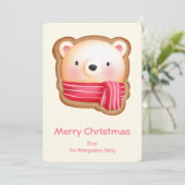 Cute Beer in een Winter Scarf Cookie Tekening Feestdagenkaart (Staand voorkant)