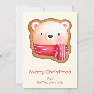Cute Beer in een Winter Scarf Cookie Tekening Feestdagenkaart