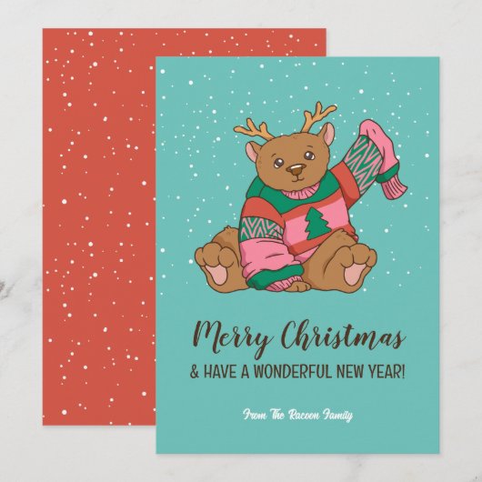 Cute Beer in Warm en Cozy Sweater Merry Kerstmis Feestdagenkaart (Voorkant / Achterkant)