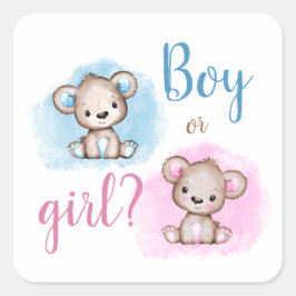 Cute Beer Jongen of Meisje Geslacht Reveal Feestje Vierkante Sticker