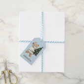 Cute Beer Kerstboom Sneeuwvlokken Kinderen Naam Cadeaulabel (Met Touw)
