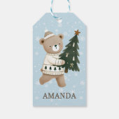 Cute Beer Kerstboom Sneeuwvlokken Kinderen Naam Cadeaulabel (Achterkant)