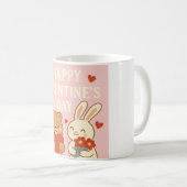 Cute Beer & Konijn Valentijnsdag Mok – Roze Hart (Voorkant rechts)
