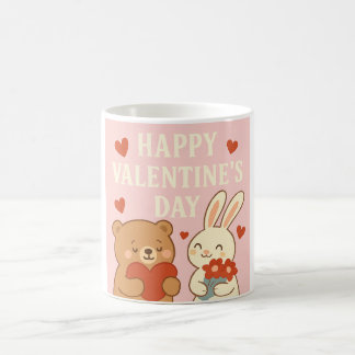 Cute Beer & Konijn Valentijnsdag Mok – Roze Hart