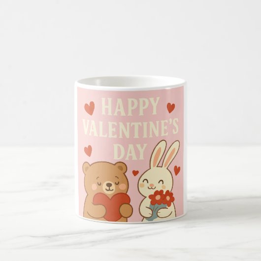 Cute Beer & Konijn Valentijnsdag Mok – Roze Hart (Center)