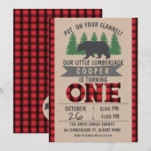Cute Beer Lumberjack 1st Birthday Uitnodiging (Voorkant / Achterkant)