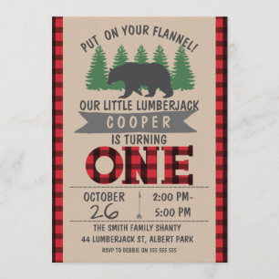 Cute Beer Lumberjack 1st Birthday Uitnodiging