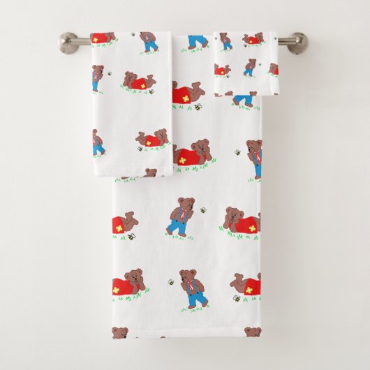Cute Beer met bijenpatroon Bad Handdoek (Insitu)