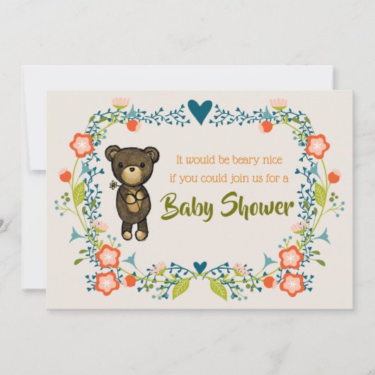 Cute Beer met Floral Wreated Baby shower Kaart (Voorkant)