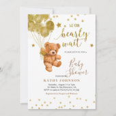 Cute Beer met Gold Balloon Baby shower Invitation Kaart (Voorkant)