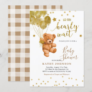 Cute Beer met Gold Balloon Baby shower Invitation Kaart