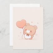 Cute Beer met Hart Ballon Wenskaart Bedankkaart (Voorkant / Achterkant)