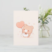 Cute Beer met Hart Ballon Wenskaart Bedankkaart (Staand voorkant)