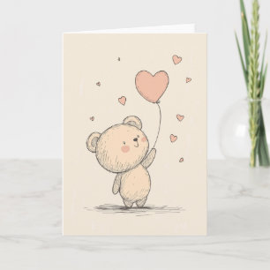 Cute Beer met Hart Ballon Wenskaart Kaart