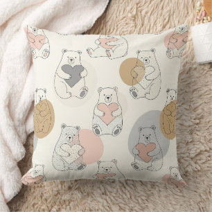 Cute Beer met Hart -- Pastelkleurige Kinderkamer ( Kussen