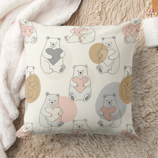 Cute Beer met Hart -- Pastelkleurige Kinderkamer ( Kussen (Deken)