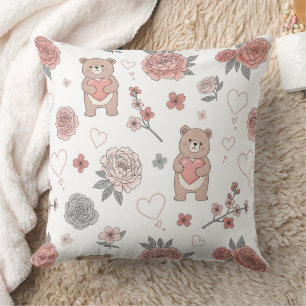Cute Beer met Hart -- Pastelkleurige Kinderkamer ( Kussen