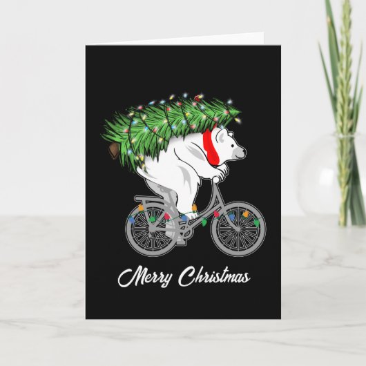 Cute Beer met kerstboomcadeaus voor fietsers Bedankkaart (Voorkant)