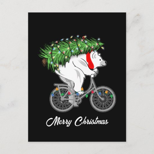 Cute Beer met kerstboomcadeaus voor fietsers Briefkaart (Voorkant)