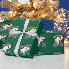 Cute Beer met kerstboomcadeaus voor fietsers Cadeaupapier