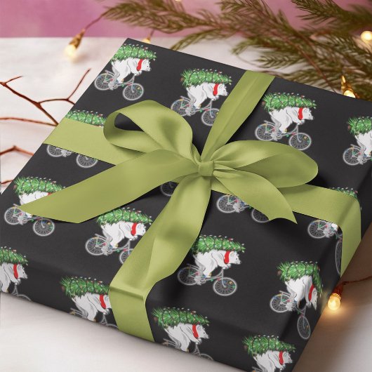 Cute Beer met kerstboomcadeaus voor fietsers Cadeaupapier