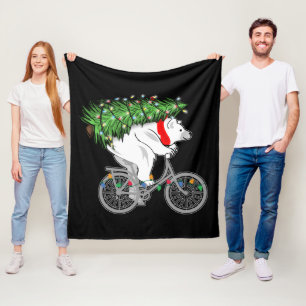 Cute Beer met kerstboomcadeaus voor fietsers Fleece Deken