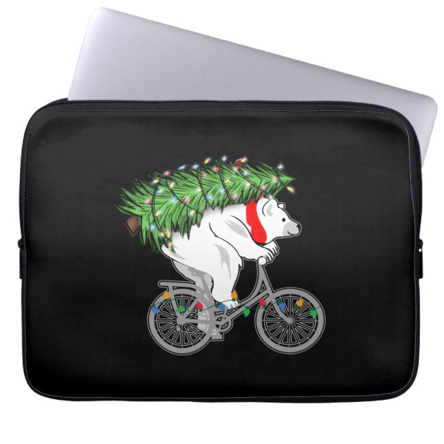 Cute Beer met kerstboomcadeaus voor fietsers Laptop Sleeve (Voorkant)