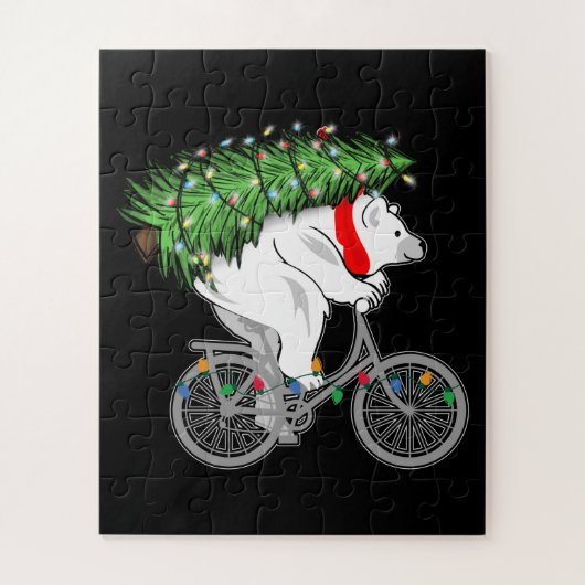 Cute Beer met kerstboomcadeaus voor fietsers Legpuzzel (Verticaal)