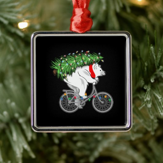 Cute Beer met kerstboomcadeaus voor fietsers Metalen Ornament (Boom)
