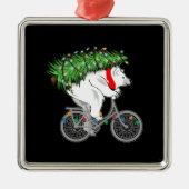 Cute Beer met kerstboomcadeaus voor fietsers Metalen Ornament (Voorkant)