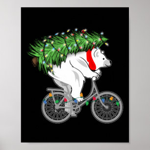 Cute Beer met kerstboomcadeaus voor fietsers Poster
